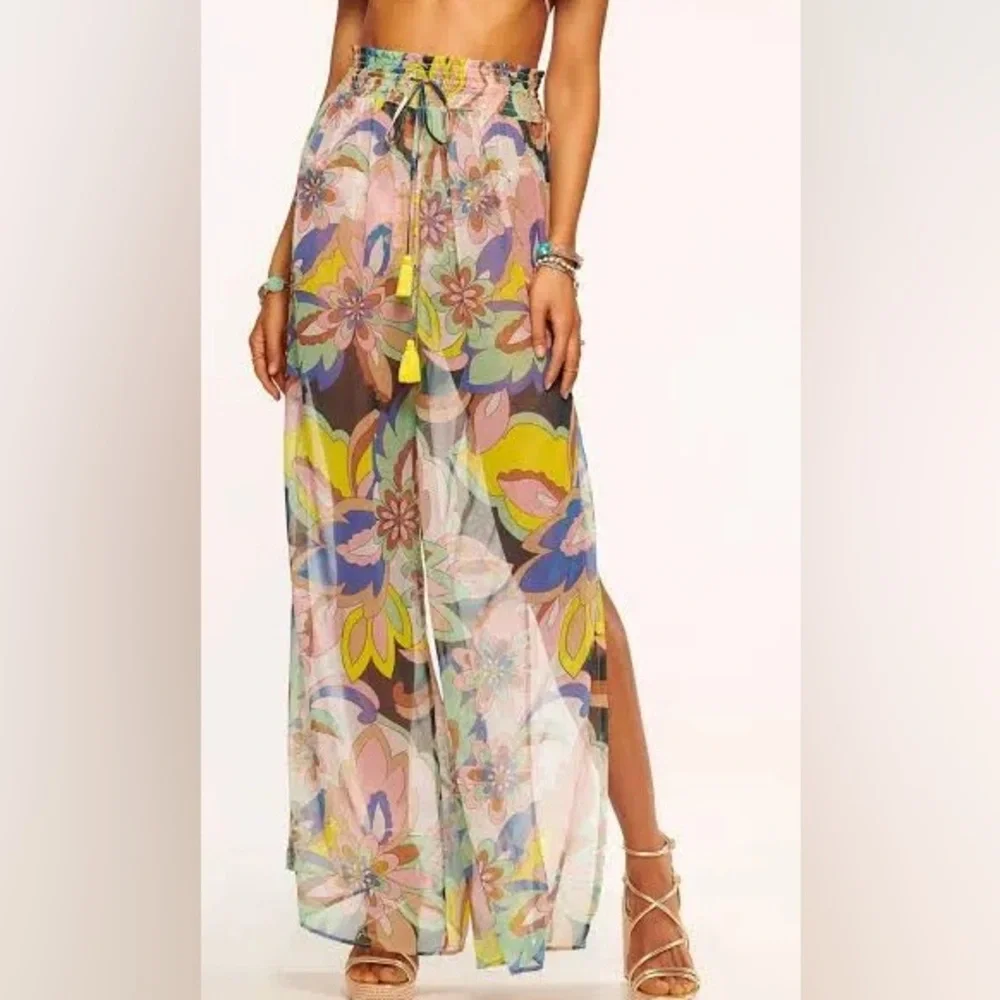 Ramy Brook Floral Sheer Maxi Swim Coverup in Yellow, Pink, Blue - Picture 3 of 5